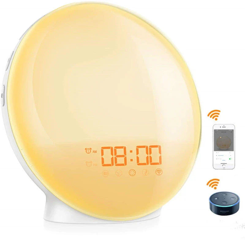 Intelligent Wake-Up Light with Simulated Sunrise, Natural Sounds, and Customizable Settings