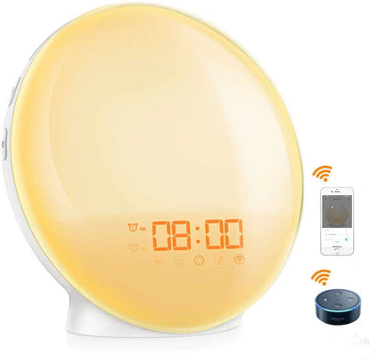 Intelligent Wake-Up Light with Simulated Sunrise, Natural Sounds, and Customizable Settings