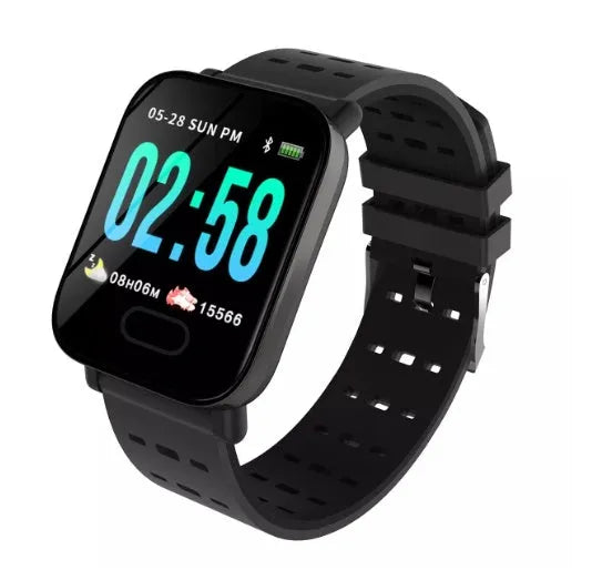 A6 colour screen smart bracelet with silicone strap showing 1.3-inch display and zinc alloy frame