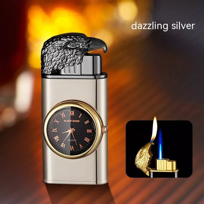 Eagle Head Double Fire Gas Lighter with watch plate design in Black Ice finish