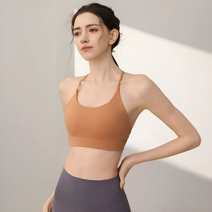 Women's nylon sports vest with fixed double shoulder straps shown in sunshine desert colour