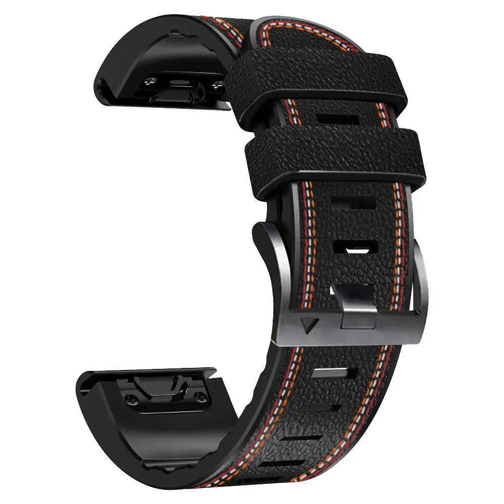 Garmin Fenix smartwatch with quick release silicone leather band in black