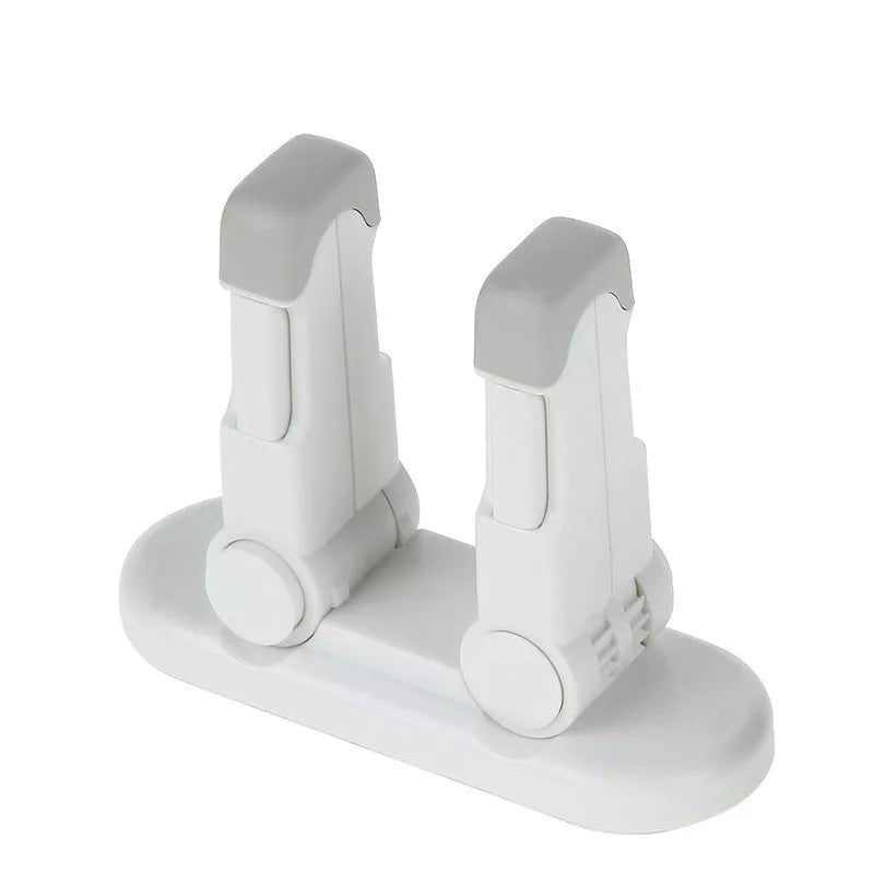 Multi-function door handle lock in white and grey, safe for babies and pets