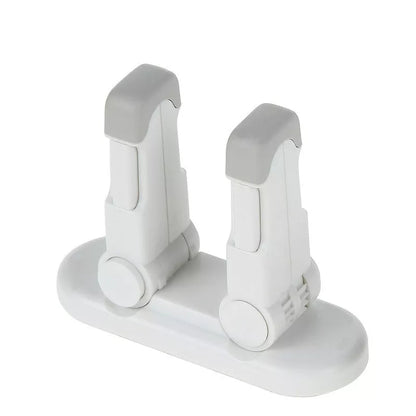 Multi-function door handle lock in white and grey, safe for babies and pets