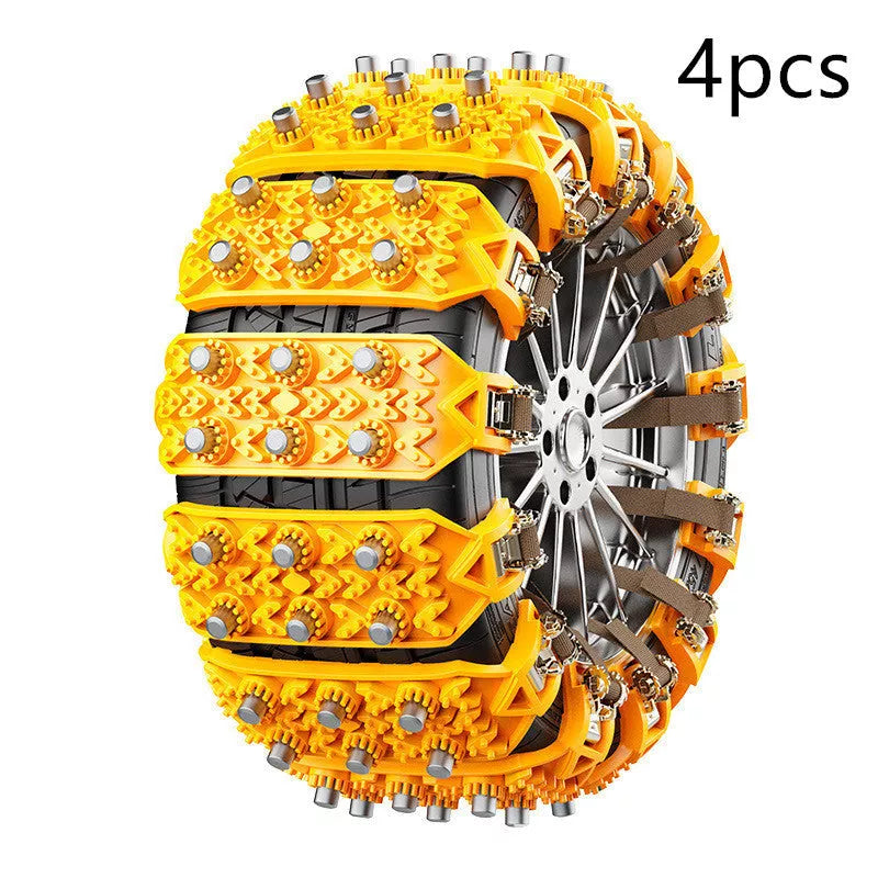 Universal rubber snow nonskid chains for car tires in yellow and black