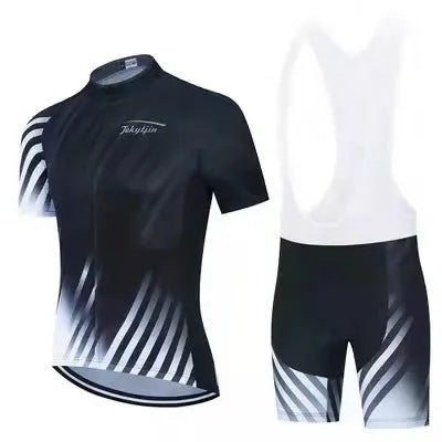 Cycling jersey and trousers set in a technical fabric, shown in multiple colour styles for summer riding.