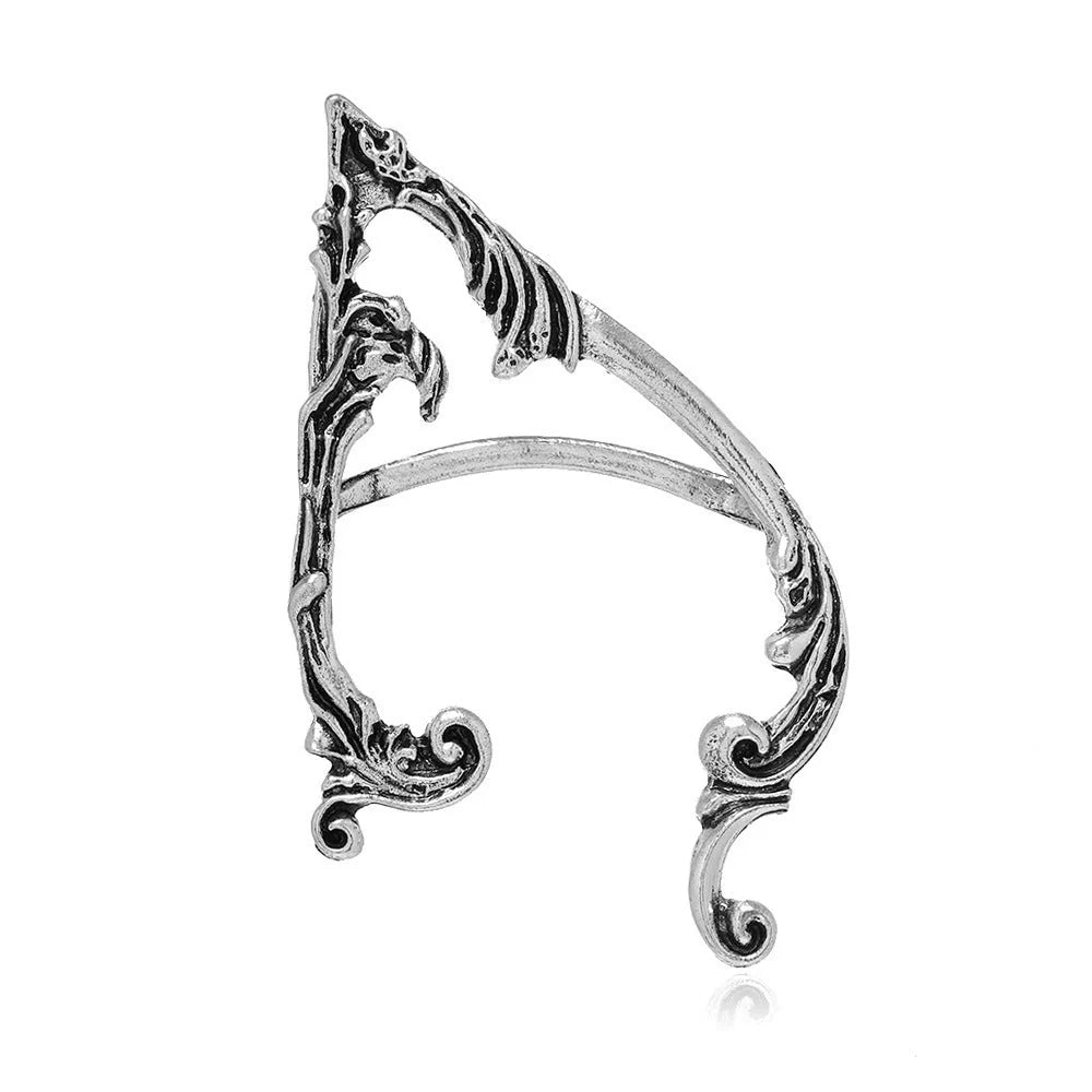 Dark Elf Ear Clip No Piercing Earrings in silver color, perfect for gothic and fairy tale aesthetics