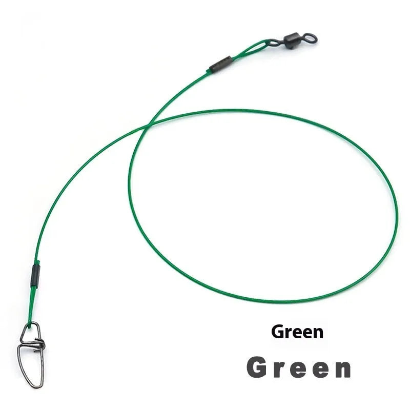 Green, black, and red 54cm steel wire fishing accessories with double buckle pins on fishing tackle