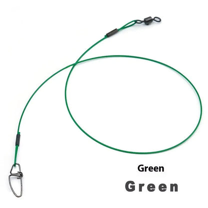 Green, black, and red 54cm steel wire fishing accessories with double buckle pins on fishing tackle