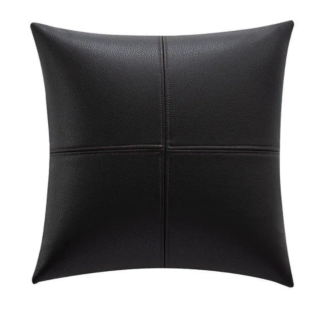 Simple solid colour soft cowhide leather pillow cover in Nordic style with PP cotton filler