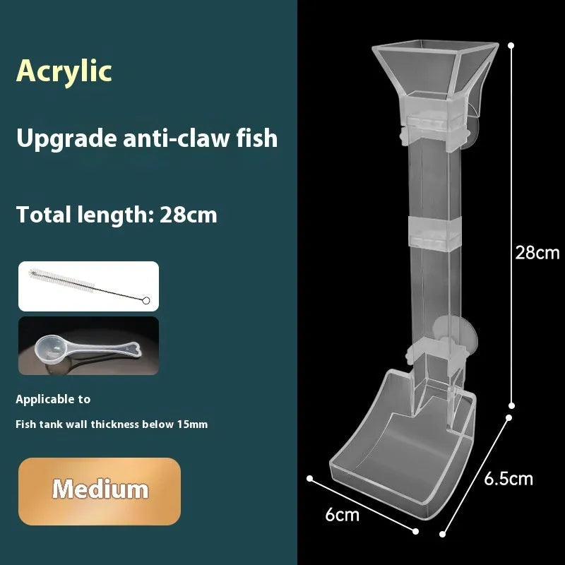 Fish tank feeding dish set with three plastic tubes, cleaning brushes, and feed spoons.
