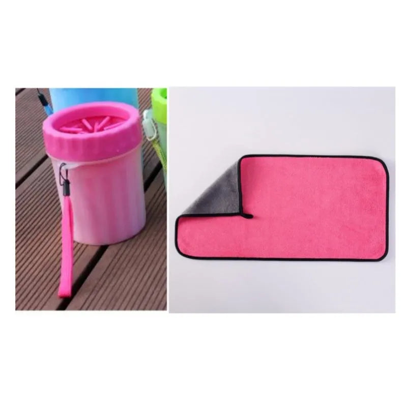 Blue silicone and PP portable dog foot wash barrel for cleaning pet paws.