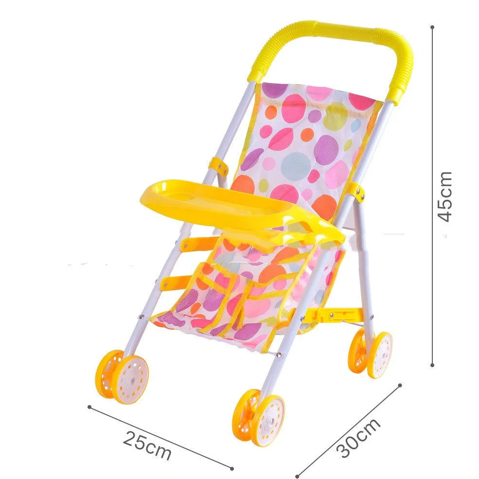 Metal baby stroller toy for girls with realistic design for role-play development