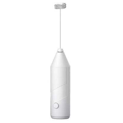 Mini handheld milk frother in black, white or khaki colour with stainless steel whisk and USB charging
