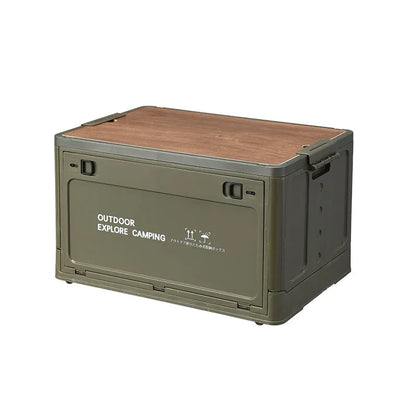 Large green and white foldable plastic storage box with wooden lid option.