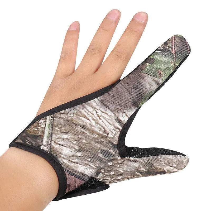 Fishing two finger glove with microfiber palm and diving cloth back, showing thumb and index finger coverage