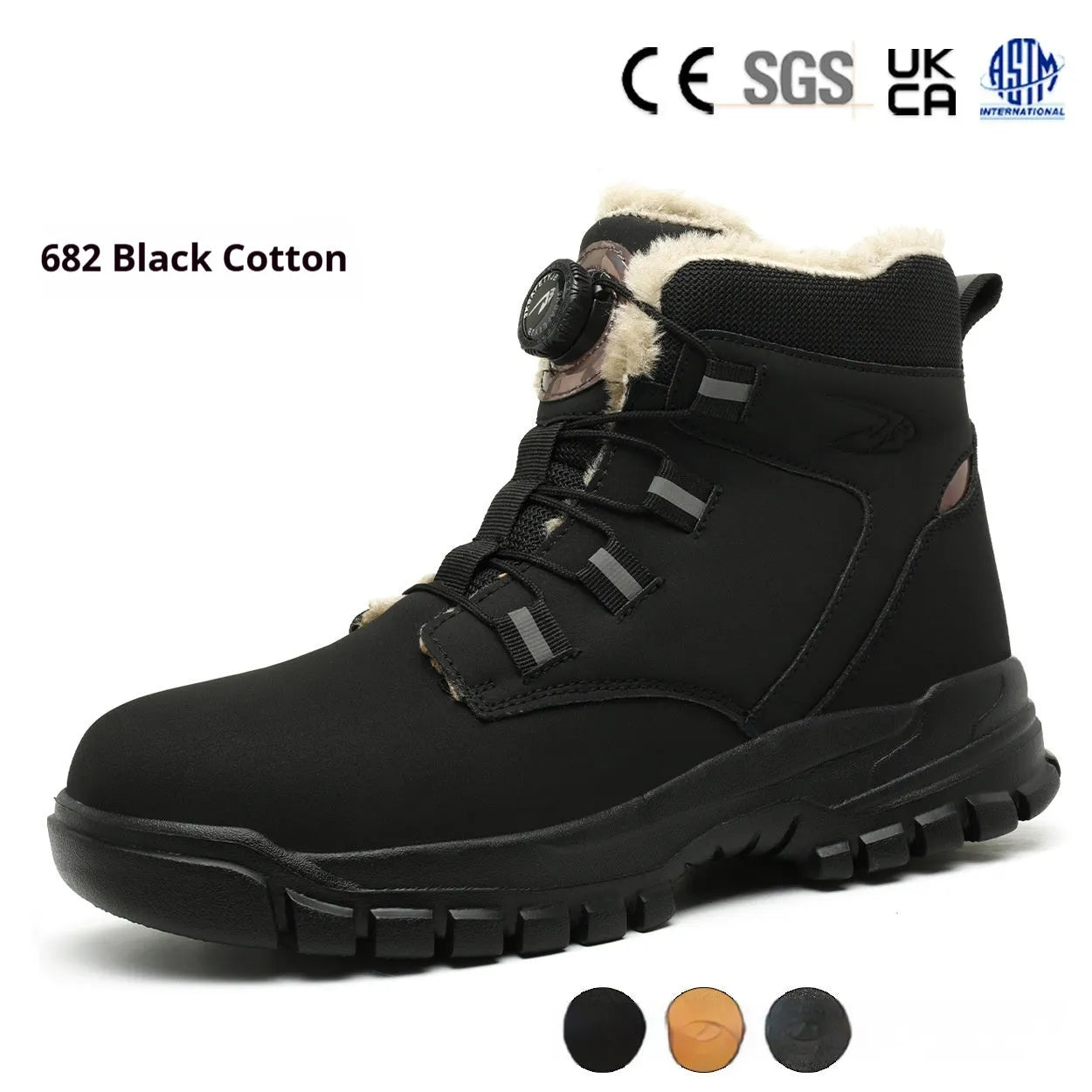 Black lightweight labour protection shoes with leather upper and rubber sole, showing anti-smash and anti-puncture design.