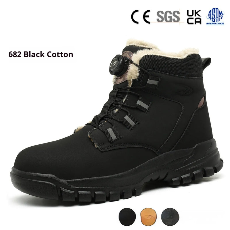 Labour protection shoes with anti-smash and anti-puncture features, lightweight construction for long wear, available in leather upper with rubber sole, offered in multiple sizes from 37 to 46 and colours including black, yellow, and grey variants.
