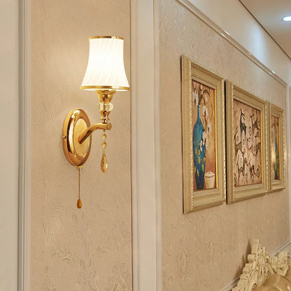 European wall lamp with glass lampshade for bedroom or living room