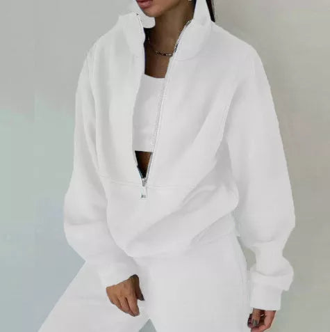 Women's solid color fleece sports casual suit with vest in various colors