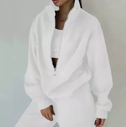 Women's solid color fleece sports casual suit with vest in various colors