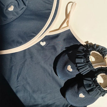 Dark blue split colour baby girls' polyester swim briefs with high elasticity for ages 1-6 years