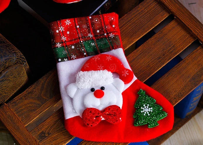 Festive Christmas socks with vibrant ornament designs in various styles, including elk, bear, elderly, and snowman patterns.