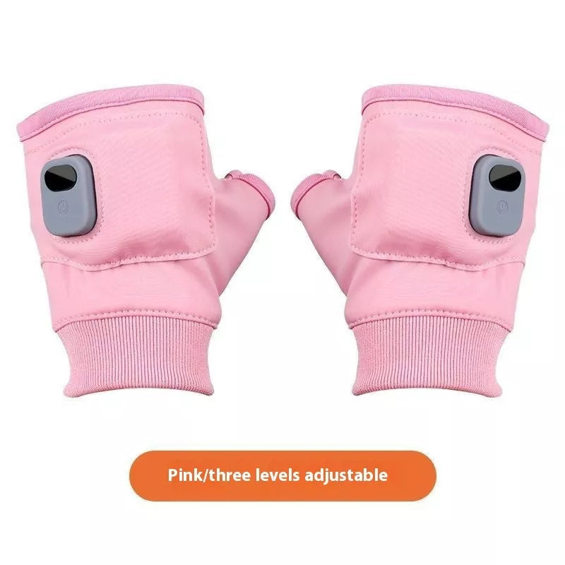 USB rechargeable electric winter gloves with digital display in black and pink