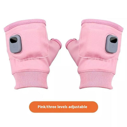 USB rechargeable electric winter gloves with digital display in black and pink