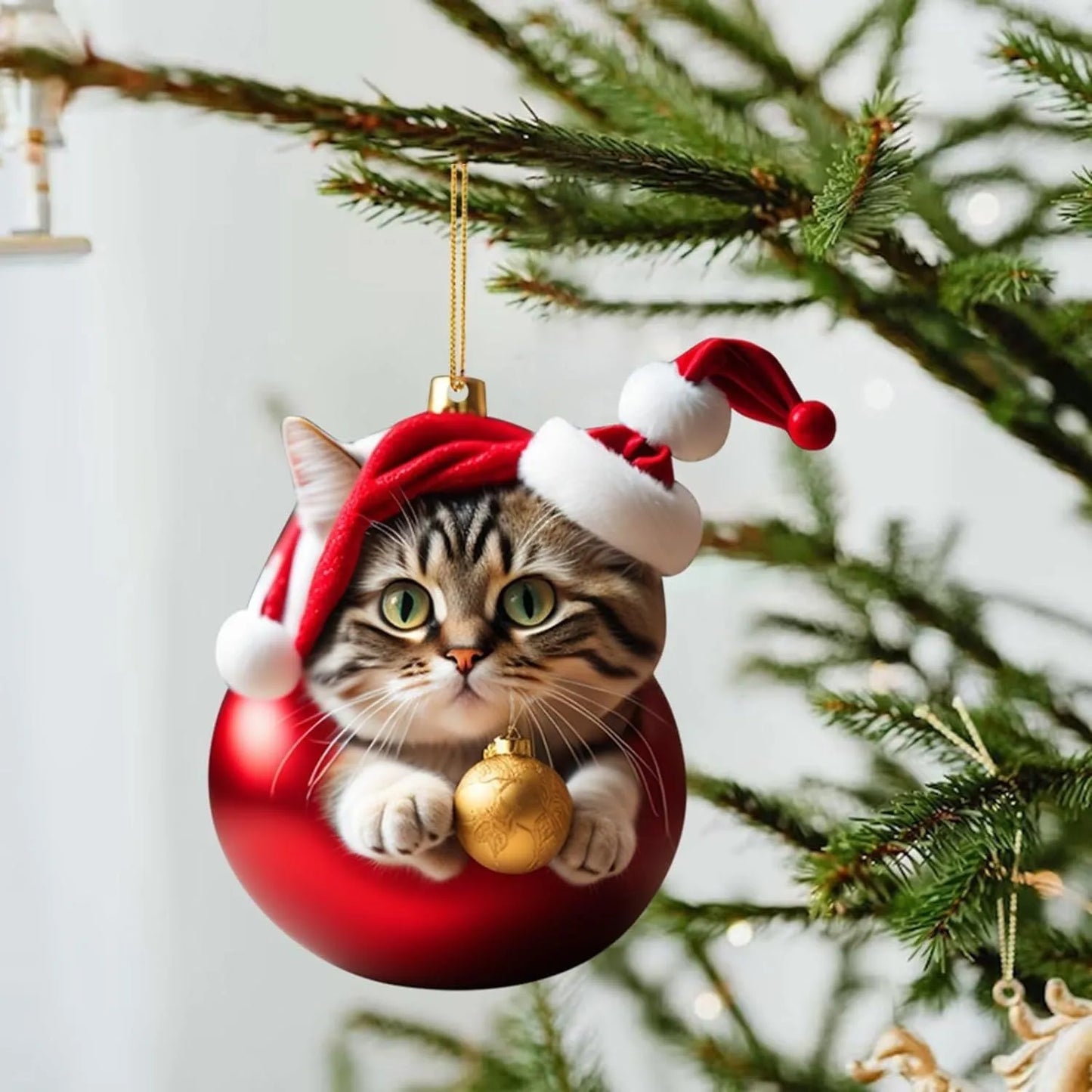 Cartoon style kitty Christmas car hanging ornament made from clear acrylic, shown in one of ten available colour variations.