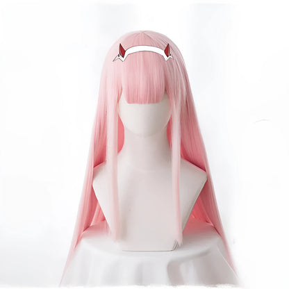 Pink 90cm long cosplay wig made from high temperature wire fibre, ready to wear for costume events.