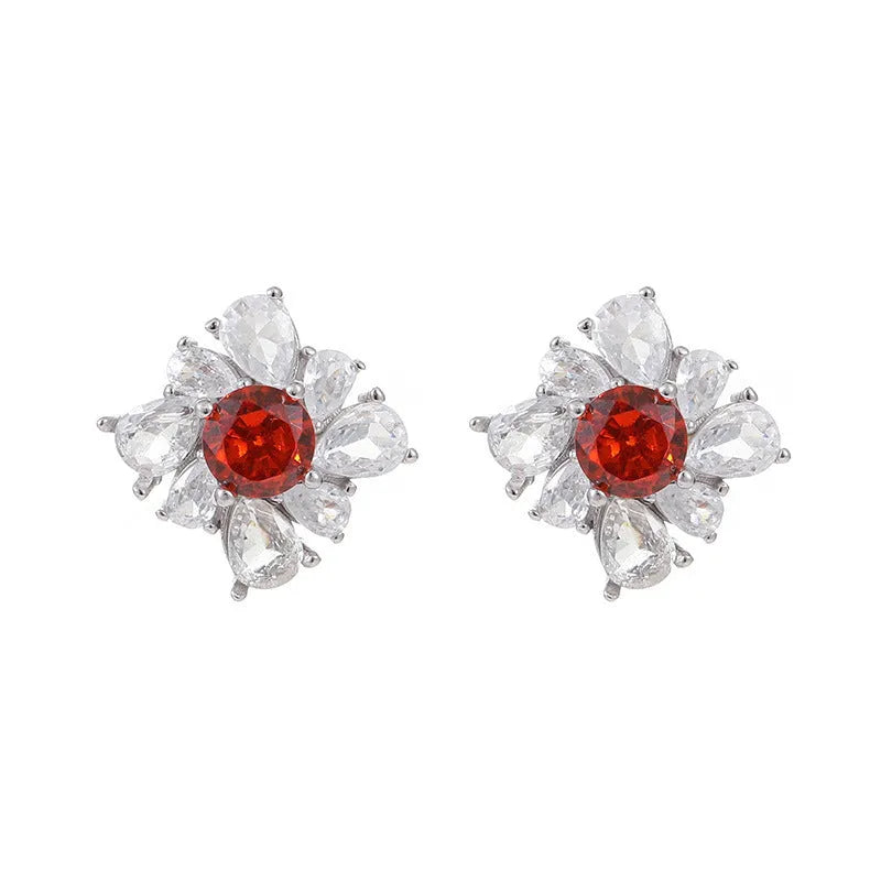 925 silver retro geometric U-shaped earrings in pigeon red with white gold electroplating