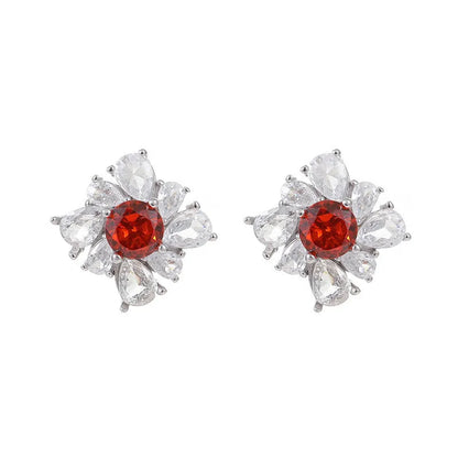 925 silver retro geometric U-shaped earrings in pigeon red with white gold electroplating