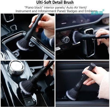 Black car detailing brush with soft pig hair bristles and PP plastic handle in 24cm and 16cm sizes.