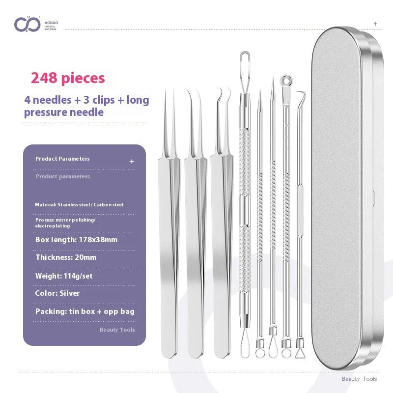 4-piece silver metal acne needle set for blackhead extraction with ultra fine pointed tips