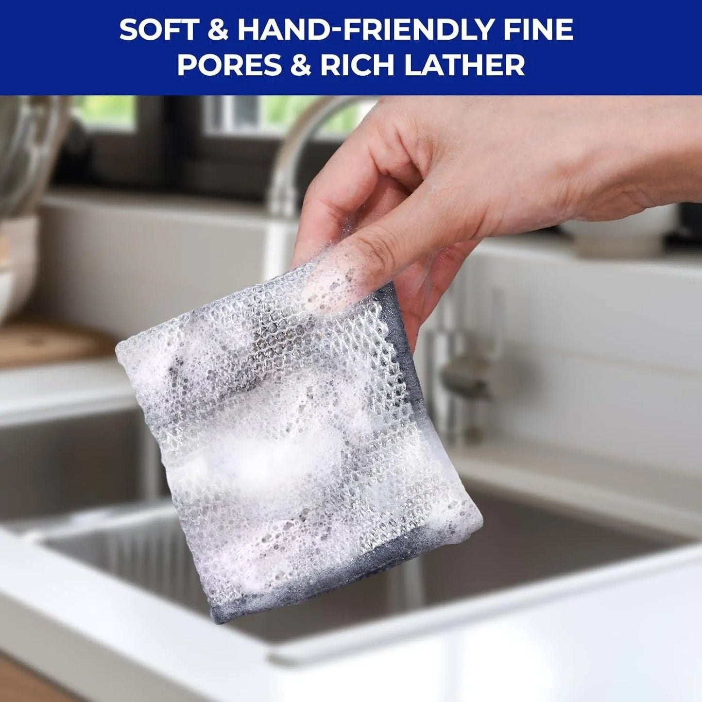 Silver silk rag with steel wire core for cleaning pots and bowls, double-sided design, 20x20cm or 25x25cm size