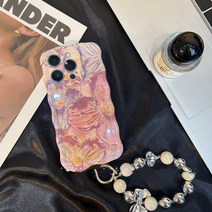 Retro oil painting shockproof silicone iPhone case in blue and pink colors