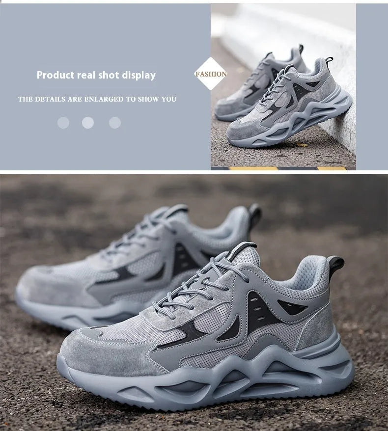 Men's anti smashing protective shoes with plastic toe cap, EVA sole, lace-up front, sizes 37-46