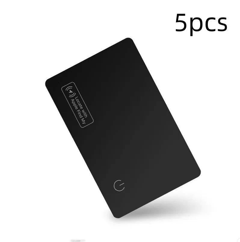 Black ultra-thin anti-loss tracking card next to credit card showing 2.5mm thickness comparison