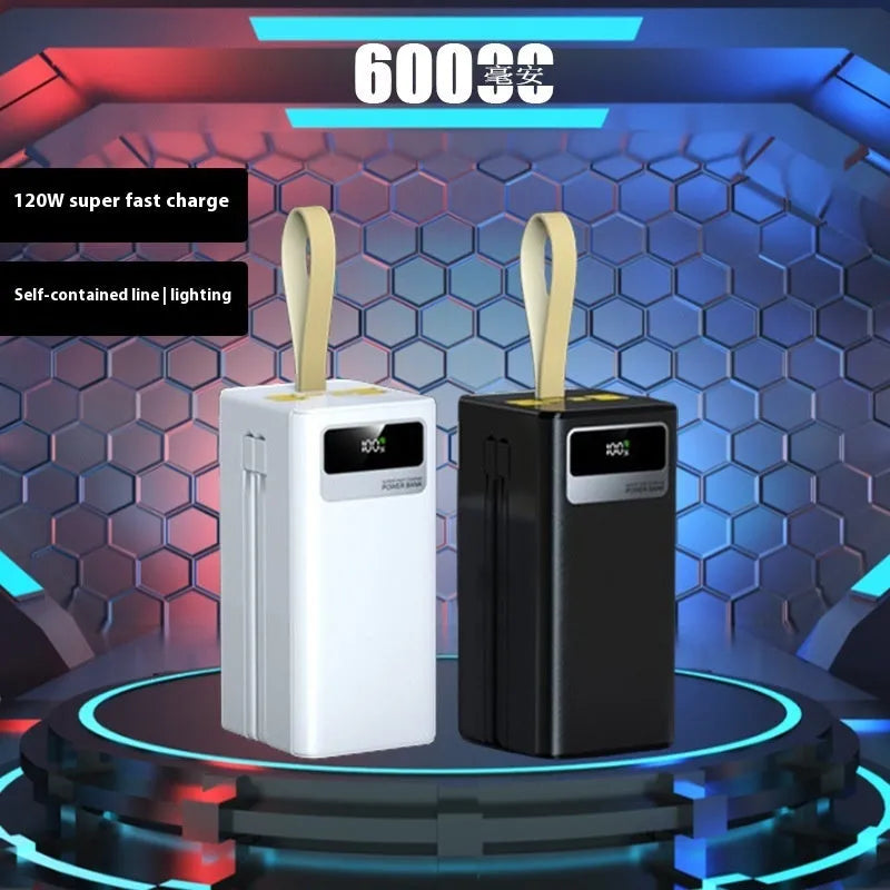 Large capacity portable power bank in Samurai Black or Knight White with fast charging double line, 168x70x54mm