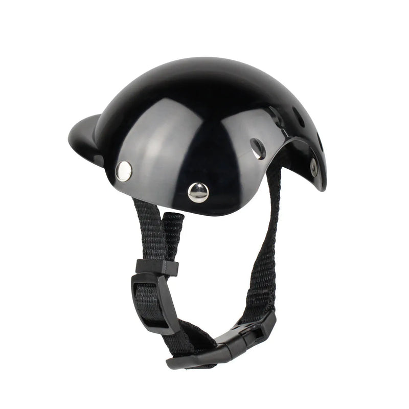 Pet Helmet for Dogs and Cats Motorcycle Bicycle Outdoor Safety Hat with Adjustable Strap ABS Frame Cotton Polyester Lining Black Sizes S and M