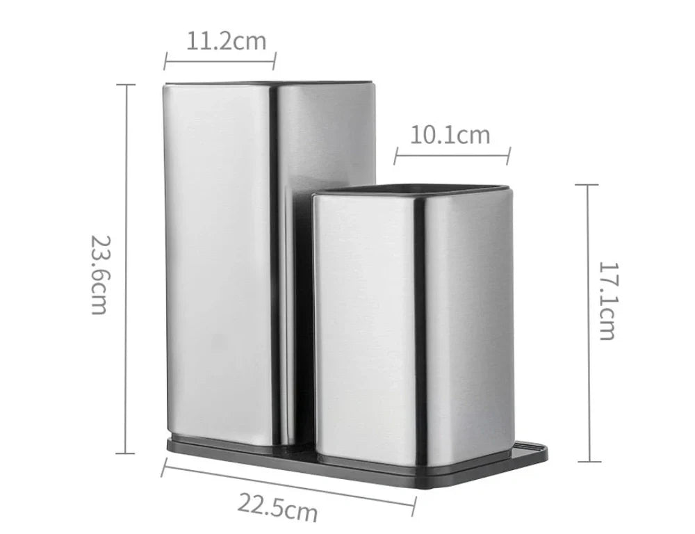 Stainless steel knife holder storage bucket with free insertion design for kitchen organisation