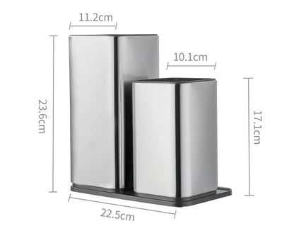 Stainless steel knife holder storage bucket with free insertion design for kitchen organisation