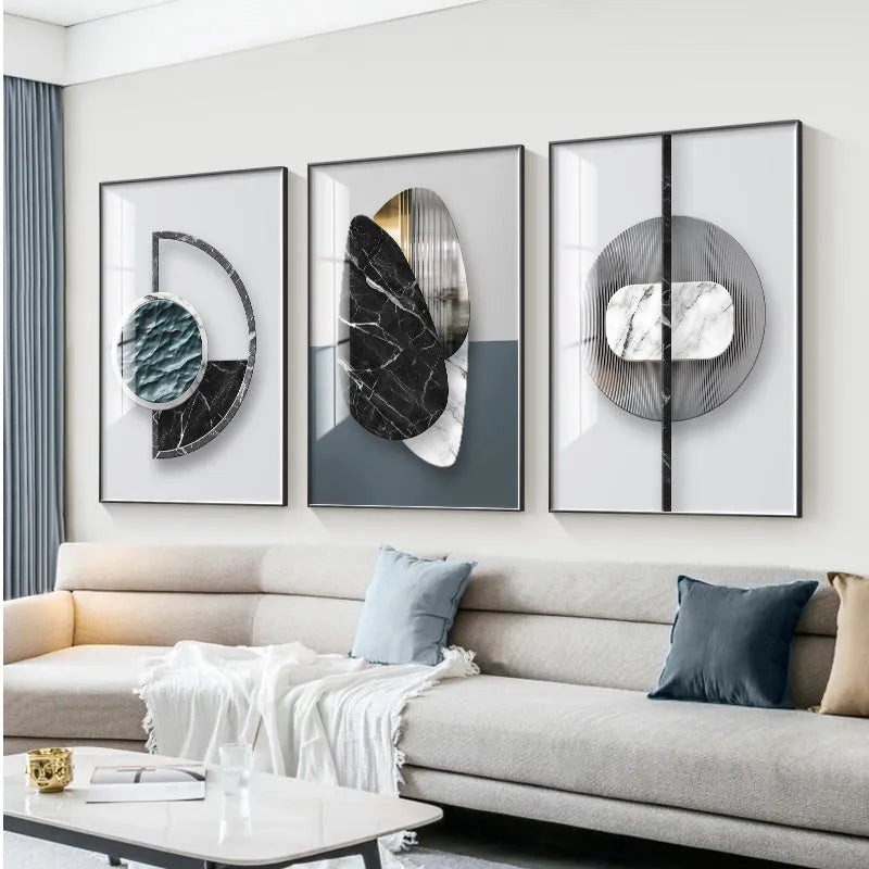Abstract geometric pattern printed on canvas wall art painting in multiple colour variations