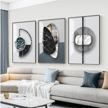 Abstract geometric pattern printed on canvas wall art painting in multiple colour variations