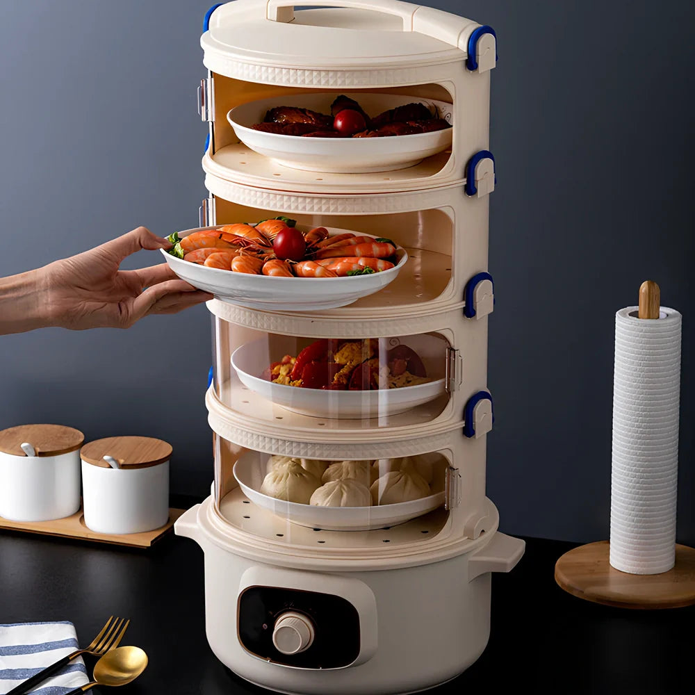 Kitchen heatable food hood insulation with layered PP construction in modern minimalist design
