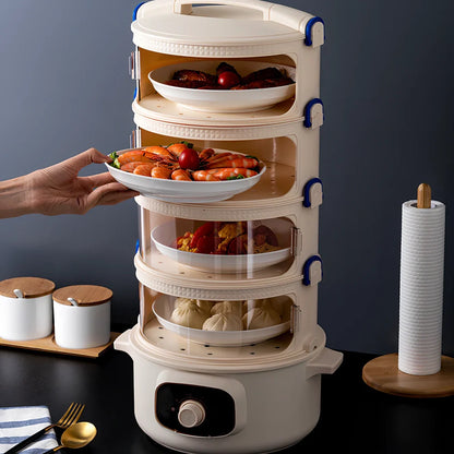 Kitchen heatable food hood insulation with layered PP construction in modern minimalist design