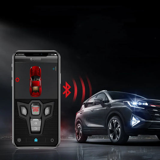 Red and frosted black car alarm remote control with 3000m range and GPS tracking function