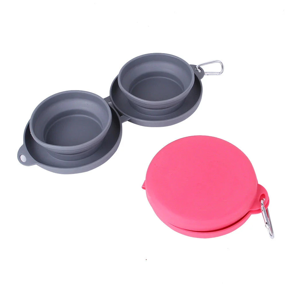 Spill-Proof Foldable Double Pet Bowls with Non-Skid Silicone Base for Food and Water