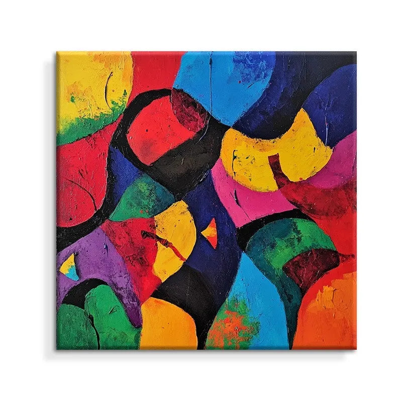 Hand-painted abstract oil painting on canvas, square unframed one-panel wall art, rolled for delivery